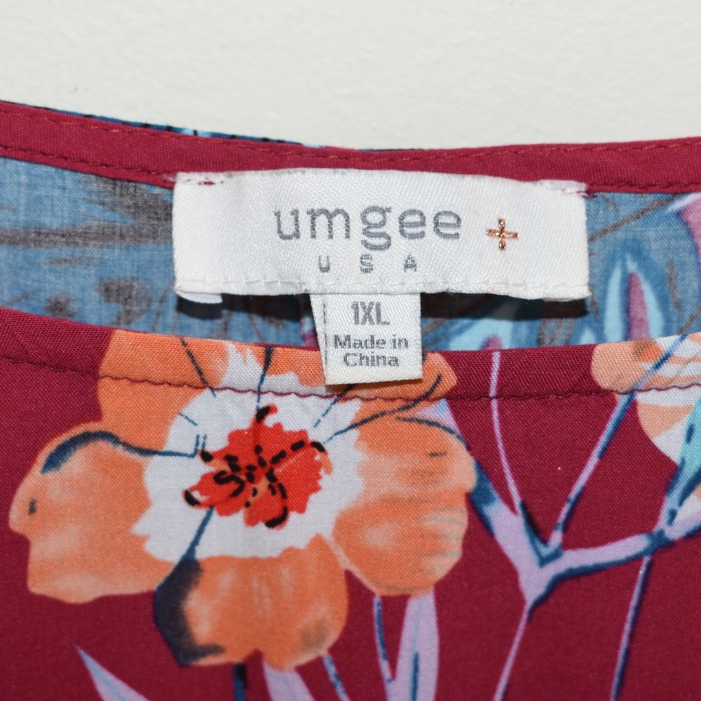 Umgee Pink and Red 3/4 Sleeve Tie Front Blouse - Picture 8 of 8